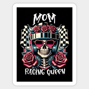 Mom Racing Queen Checkered Flag Floral Skeleton Racer Mama Mommy Mother Mothers Day Sticker